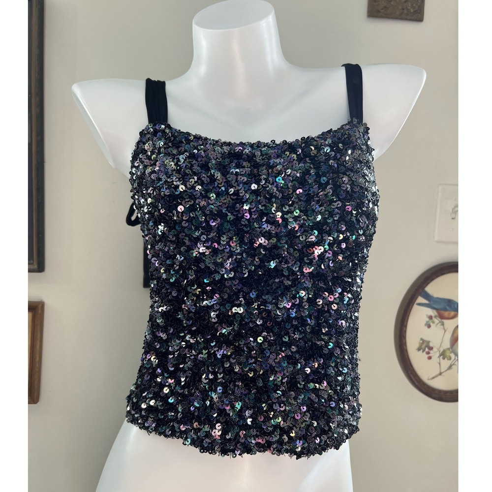 Free People Iridescent Sequin Tie-Strap Tank Top Size Medium
